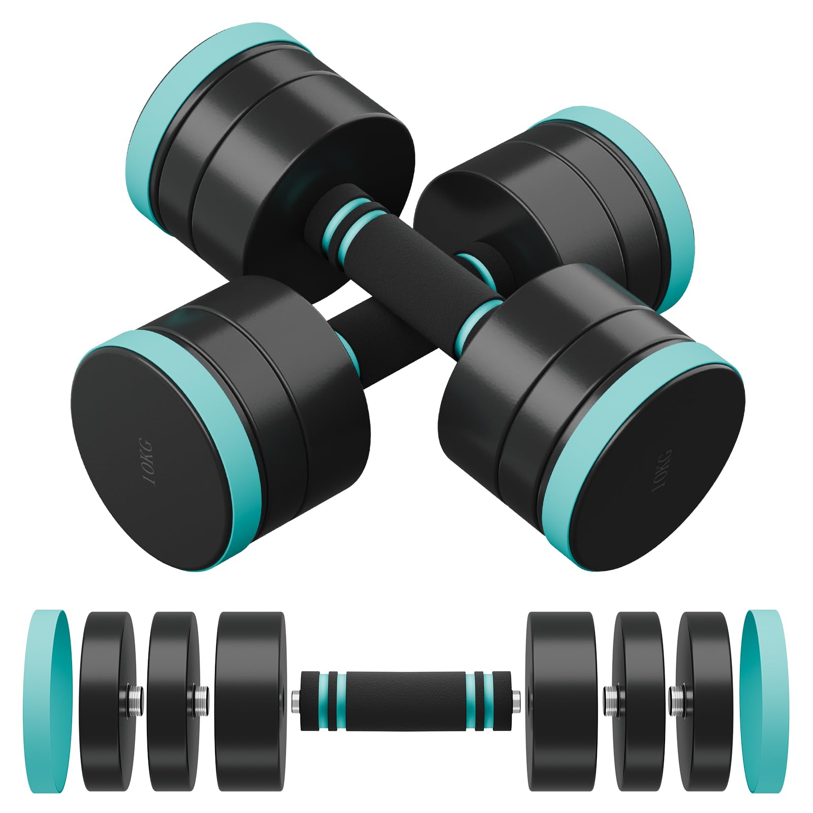 Dripex Set di 2 manubri regolabili in acciaio, peso di un singolo manubrio: 2,5 kgx2, 5 kgx2, 10 kgx2, manubri corti per la casa