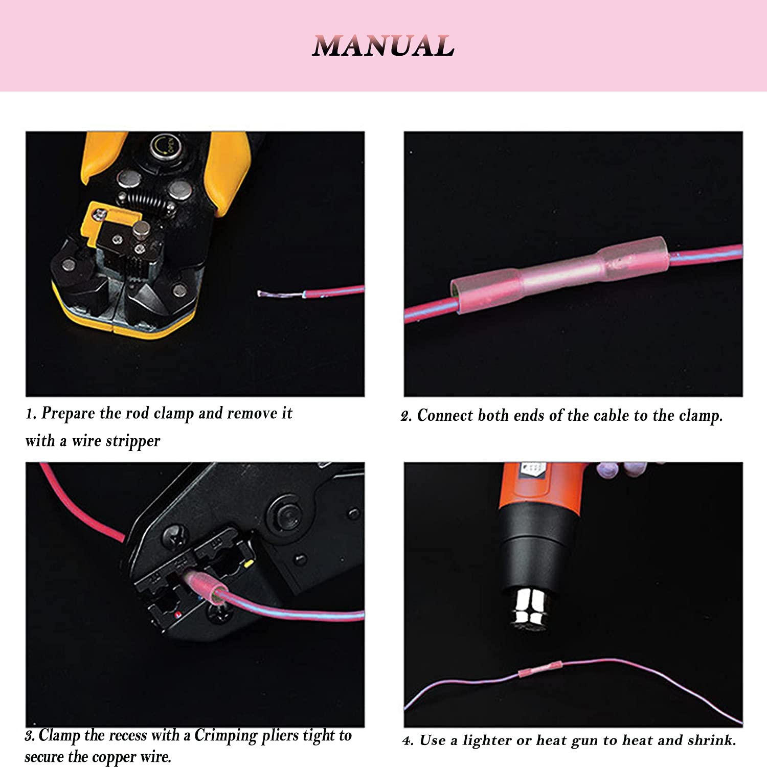 100PCS Heat Shrink Wire Connectors Electrical Connectors Red Insulated Waterproof Electrical Connector Automotive Marine Electrical Terminals Kit Grade Wire Crimp Terminals Butt Splices (Pink)