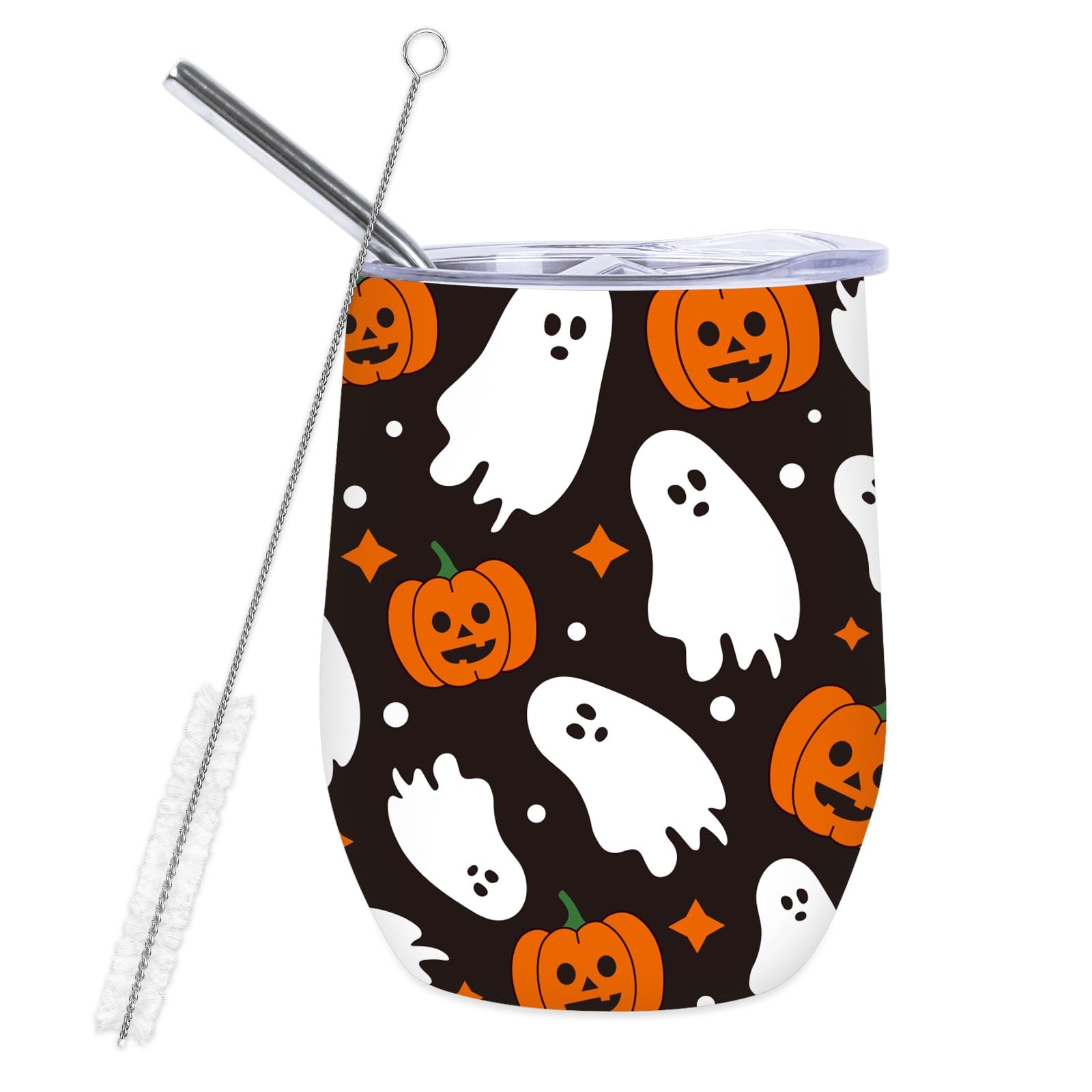 Verre à vin isotherme Halloween en acier inoxydable avec paille gobelet citrouille thermique