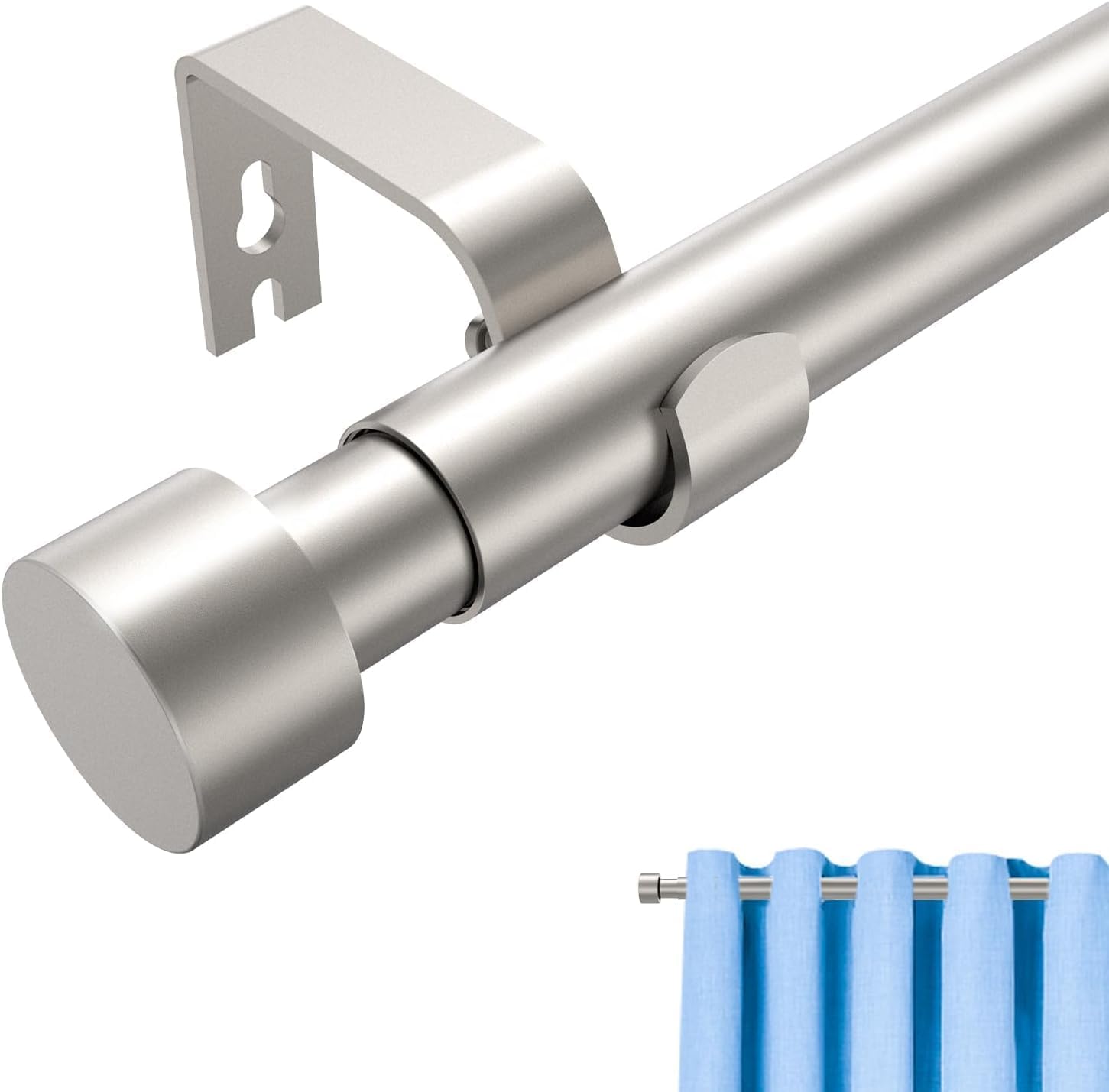 Jialexin Silver Curtain Pole 40-116Cm, Stainless Steel Rail With Modern Cylinder Finials, 25Mm Heavy Duty Metal Rod For Compact Spaces (16-46 Inch)