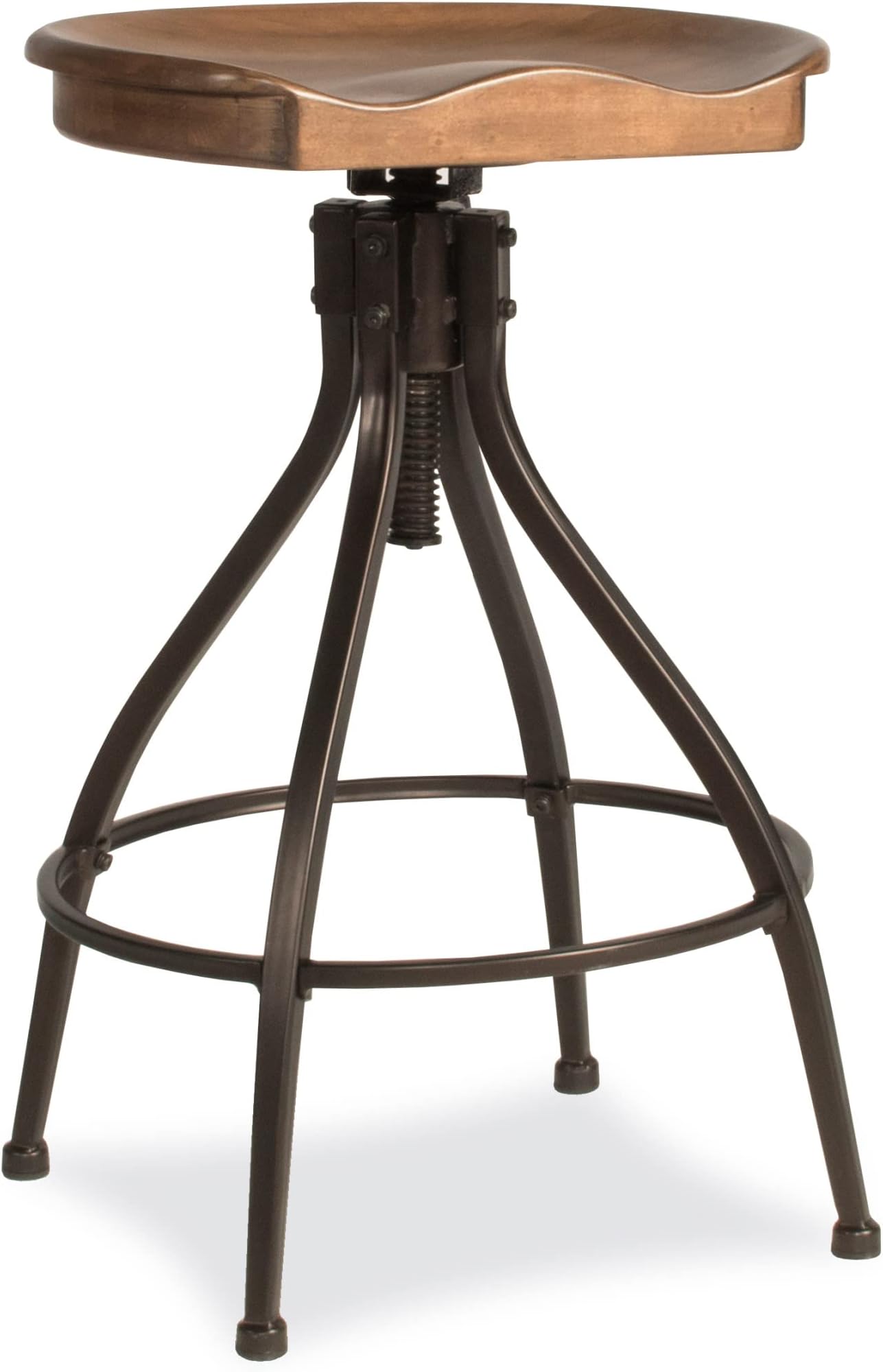 Worland Backless Metal Adjustable Height Stool with Wood Saddle Seat, Brown