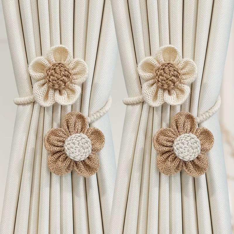 Curtain Tiebacks 2 Pack | Best Boho Chic Decor | Simple Elegant DIY Curtain Holdbacks | Accessories Wall Decoration for Home Office | Cream&Khaki | Sunflower Curtain Tieback|