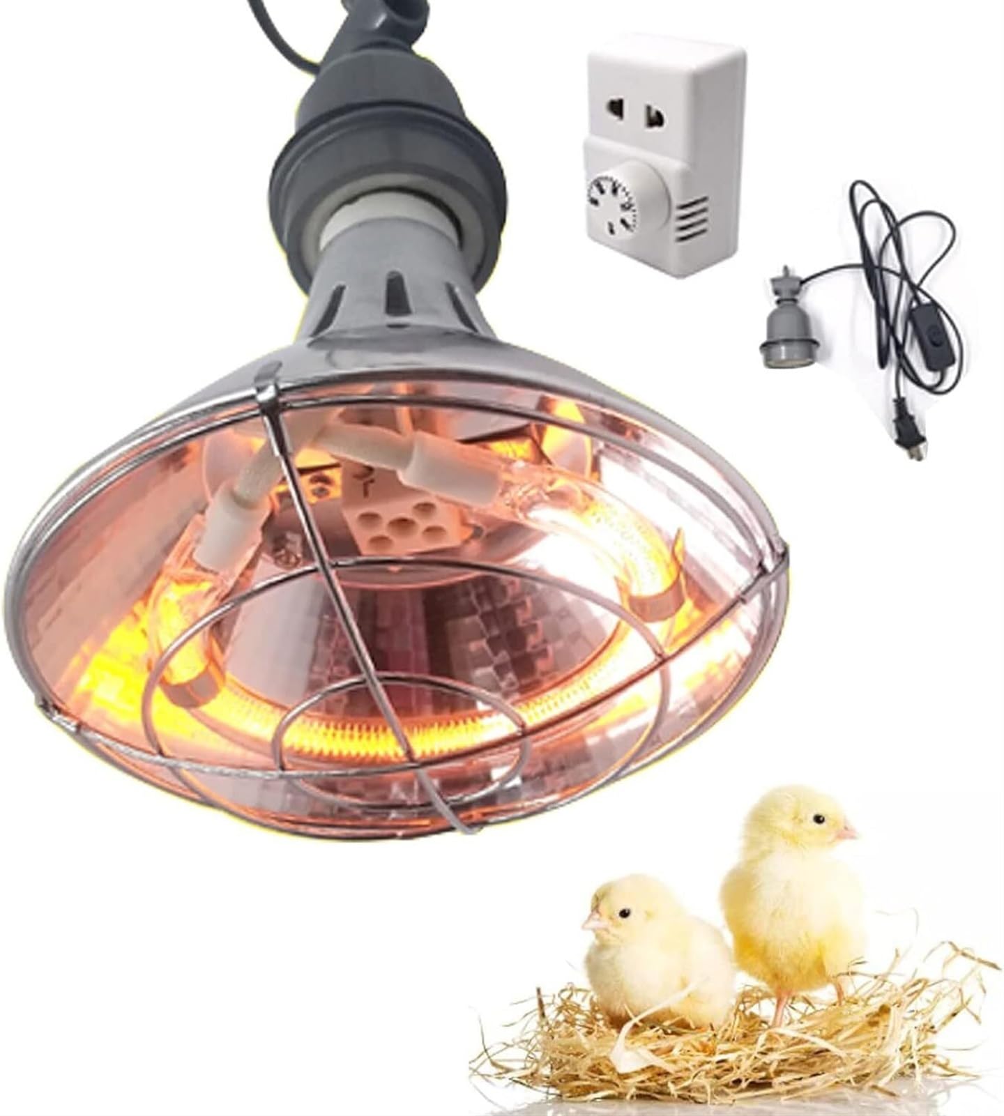Lámpara de calor infrarroja de 220 V for pollitos, bombilla de calor infrarroja, temperatura ajustable, luces calefactoras Pantalla de aleación de aluminio de invierno+bombilla de calor infrarroja de