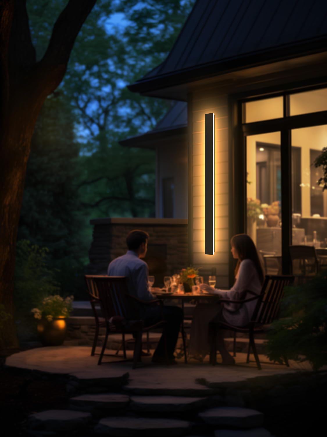 Lámpara de pared larga Villa Apliques de pared negra Impermeable Ip65 Apliques de exterior aluminio Luz de pared LED Aplique para jardines,terrazas,dormitorios,sala de estar,150cm/48w, luz cálida
