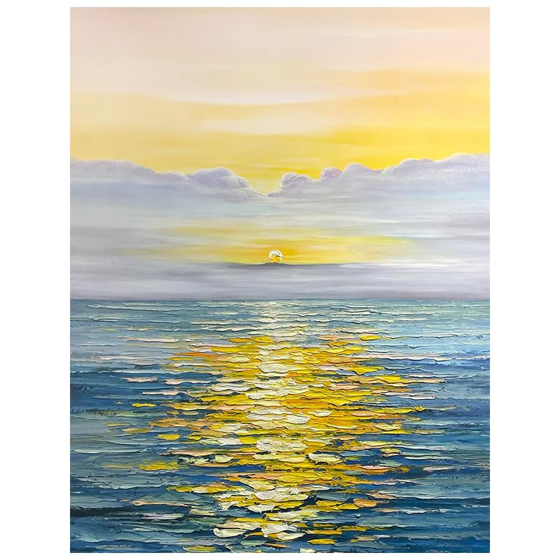 Peinture à l'huile peinte à la main pour illuminer un salon avec un coucher de soleil serein