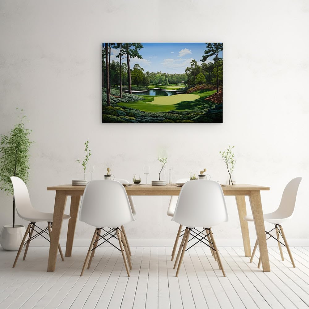 Canvas for Living room. Sunlit Serenity at Augusta National's Iconic 12th Hole, 27 x 18 inch Canvas Wall Art - Contemporary Masterpieces - Modern Home Decor