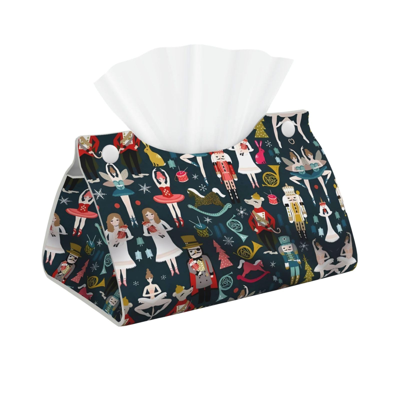 Women's Nutcracker Ballet Xmas Dance Print Long Tissue Box Cover Holder Foldable Leather Organizer for Vanity, Nightstand, Desk & Bathroom