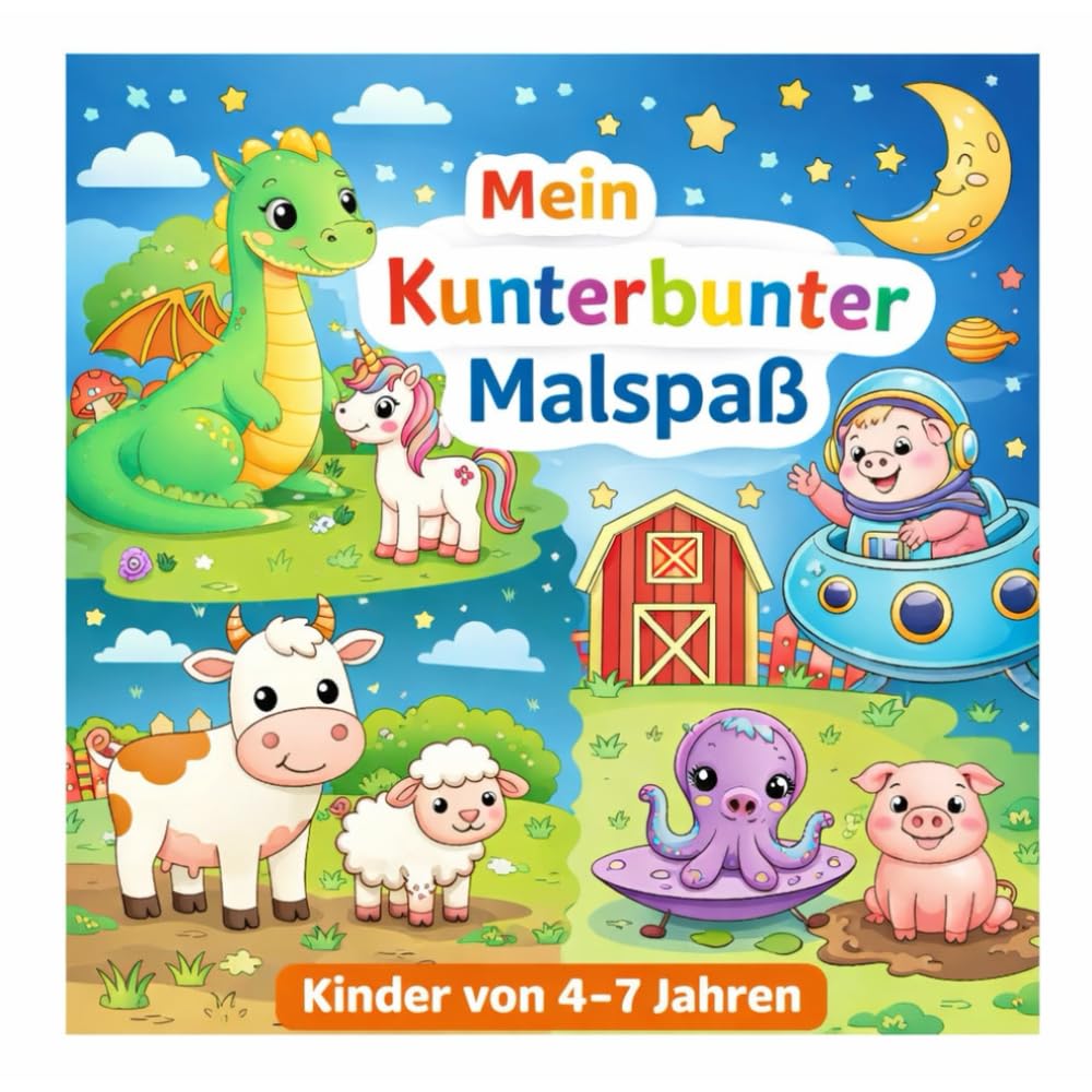 Mein kunterbunter Malspaß für Kinder: Abwechslungsreiches Malbuch für Kinder von 4 bis 7 Jahren – Große Motive mit klaren Linien zur Förderung der Feinmotorik und Konzentration.