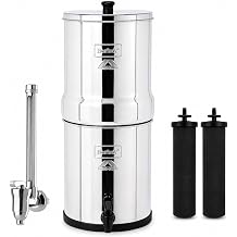Big Berkey Gravity-Fed Water Filter System with 2 Black Berkey Elements Plus Deluxe 7" Stainless Steel Berkey Water View Spigot