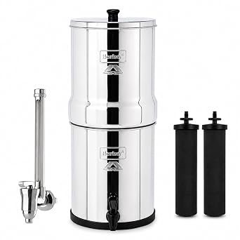 Big Berkey Gravity-Fed Water Filter System with 2 Black Berkey Elements Plus Deluxe 7" Stainless Steel Berkey Water View Spigot