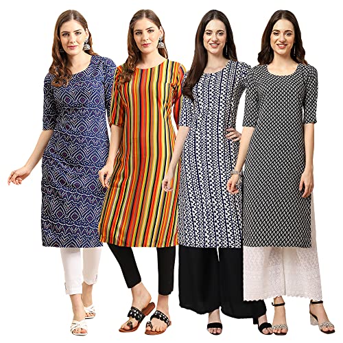Image of Pinkmint Women's Crepe Digital Print Straight Kurta [Pack of 4]