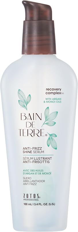 Bain de Terre Recovery Complex Anti-Frizz Shine Serum, Silky Shine & Frizz Control with Argan & Monoi Oils, Paraben-Free, Alcohol-Free, Color-Safe, Vegan
