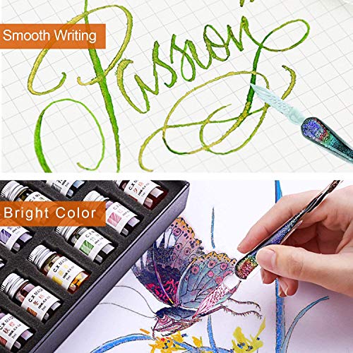 24 Colors Calligraphy Ink Set, Calligraphy Fountain Glass Dip Pen Color Ink Caligrapher Pen Ink Bottle Set, Gold Powder Drawing Writing Art Ink With Gift Box - 24 X 7Ml #TOP5