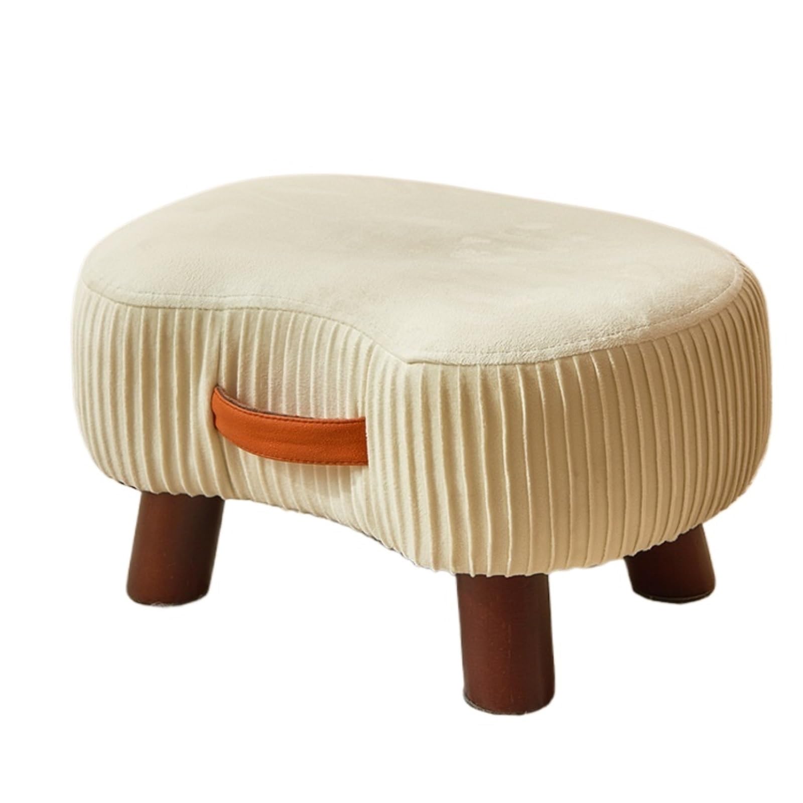 Ottomana Salón Reposapiés Cómodo, Suave, Corto, Tapizado De Felpa, con Asa Portátil Asiento Extra(Beige)