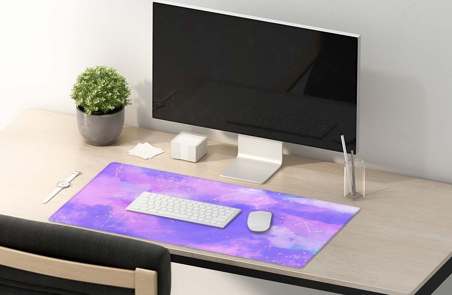 SSOIU Pink Pastel Desk Mat, Gorgeous Starry Sky Desk Pad, Cute Large Gaming Mousepad, Gamer Girl Desk Pad 35.5" X 15.7", Non-Slip Laptop Computer Keyboard Mousepad for Office and Home image 5