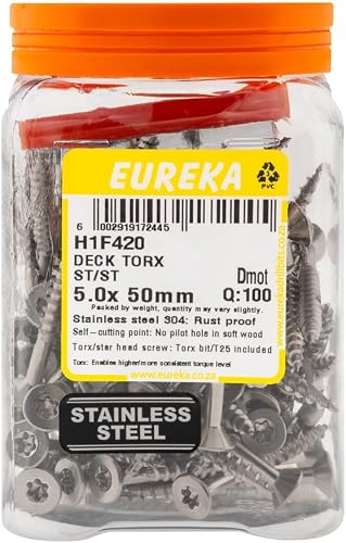 Eureka Decking Screw Torx Drive Smooth Shank T17 Cut Point Stainless Steel