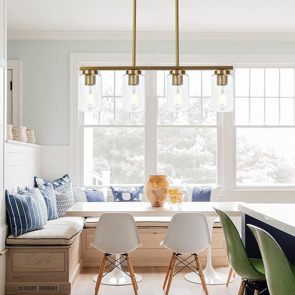 Tесh Dеаlѕ 🔥 TODOLUZ 4 Light Brushed Brass Modern Dining Room Chandelier Fixture Hanging Lighting with Cylinder Glass for Kitchen Bedroom Nеw Arrіvаlѕ TODOLUZ 4 Light Brushed Brass Modern Dining Room Chandelier Fixture Hanging Lighting with Cylinder Glass for Kitchen Bedroom