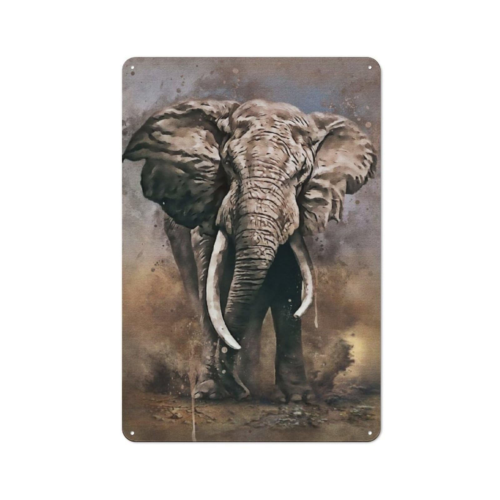 Junmoney Elephants Watercolor Vintage Metal Sign 30X20cm For Pub Or Café, For Collectors Of Vintage Metal Wall Decor