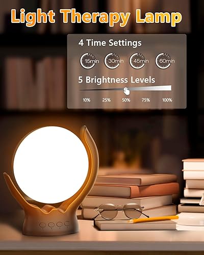 Miniatura 2 de Lámpara de terapia de luz de 10000 lux, giratoria, LED sin rayos UV, lámpara de terapia de luz solar con 3 temperaturas de color y 5 ajustes de