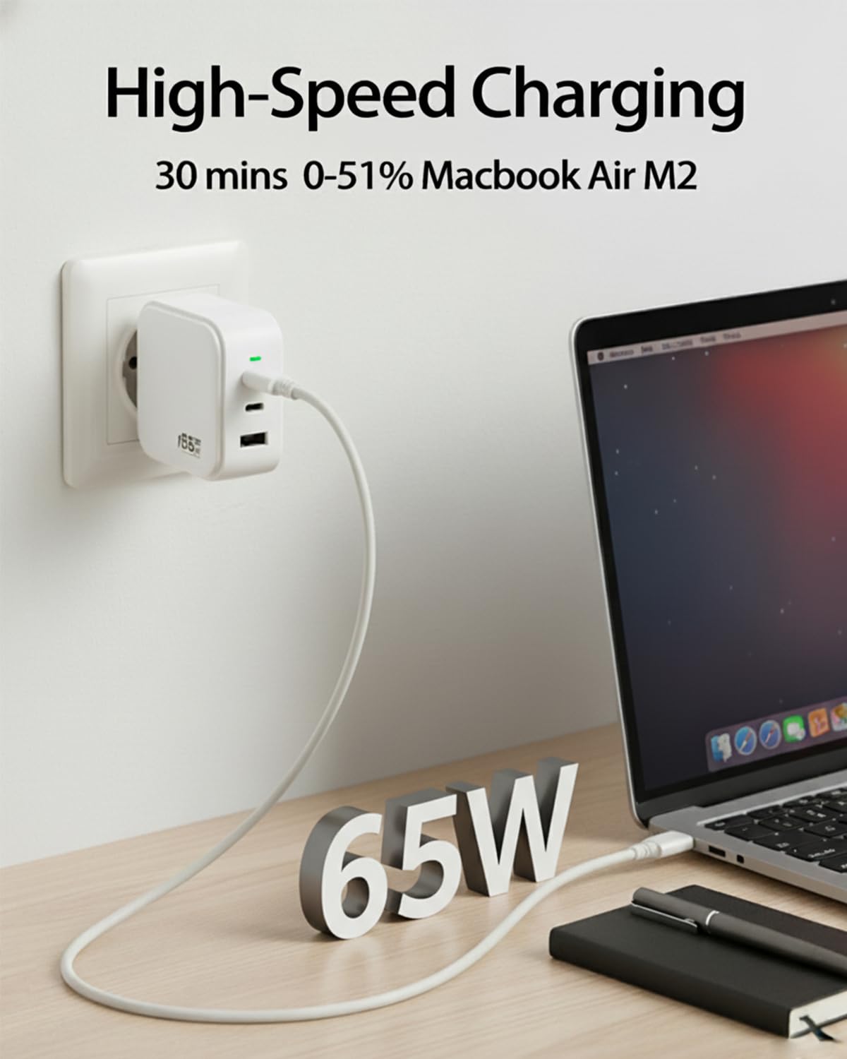 Chargeur USB C 65W Compatible avec DJI Neo, Mini 4K, Mini 4 Pro, Air 3 Fly, Mavic 3 Pro Cine, Mavic 3 Classic, RC 2, Avata 2, Gafas 2, Charging Hub, Osmo Pocket 3/2, Action 6/5 Pro/4/3, Goggles 2