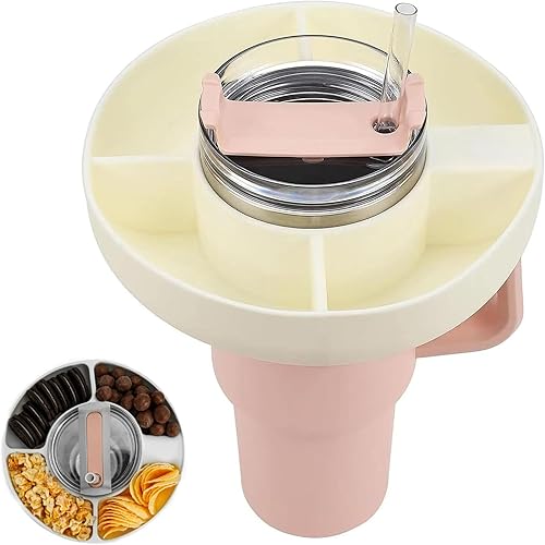 Tazón para vaso Stanley de 40 onzas, bandeja de silicona para aperitivos, anillo reutilizable con 4 compartimentos, soporte para aperitivos para