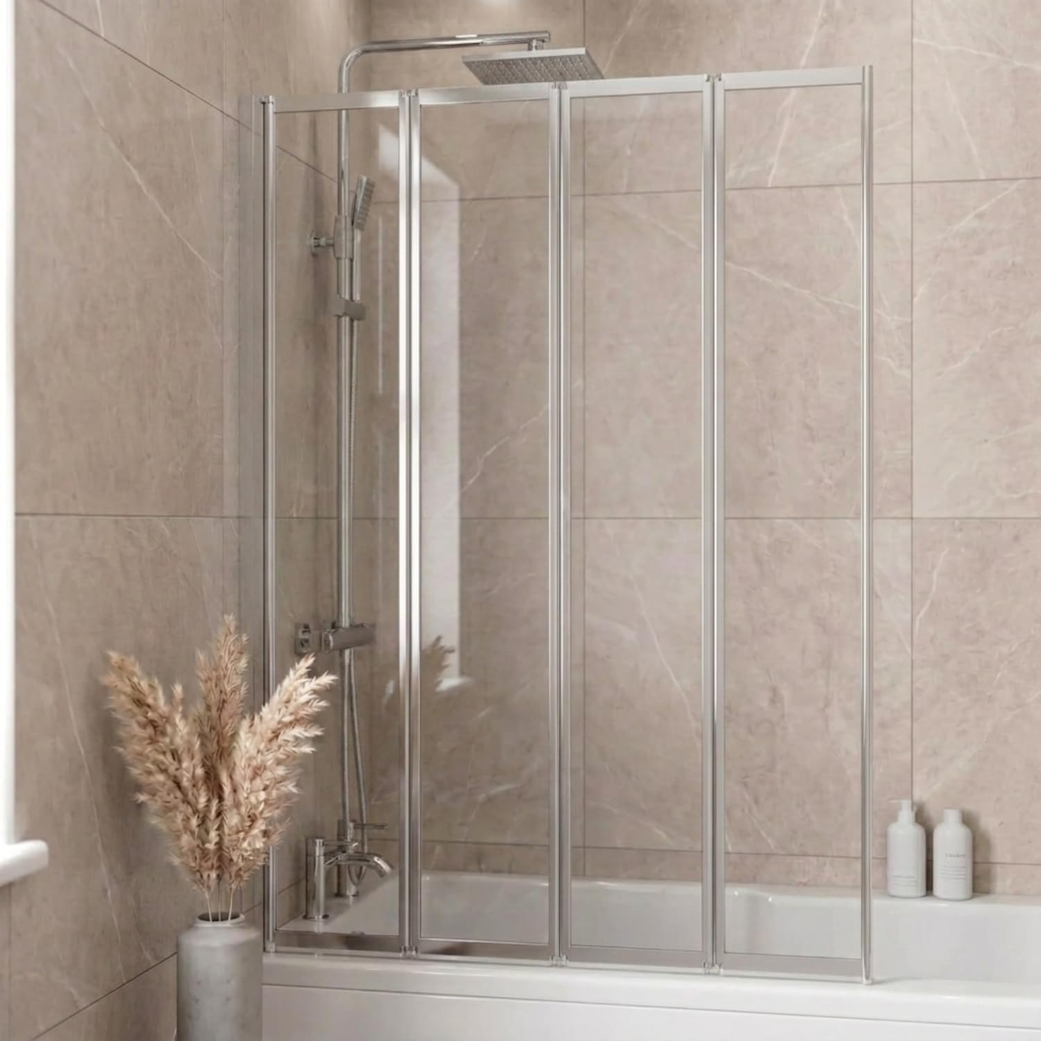 Chrome Folding Bath Shower Screen 1000 x 1400mm 4 Panel Hinged Door