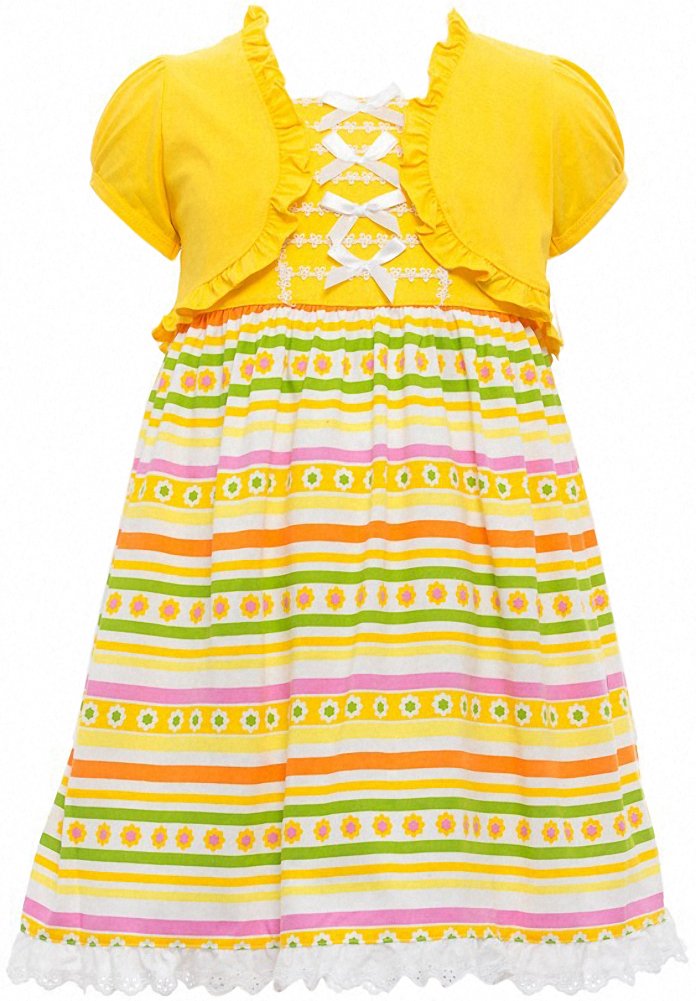 ToBeInStyle Girls Two Piece Short Sleeve Dress and Matching Bolero Crop Cardigan Assorted Prints Cotton Blend Summer Outfit