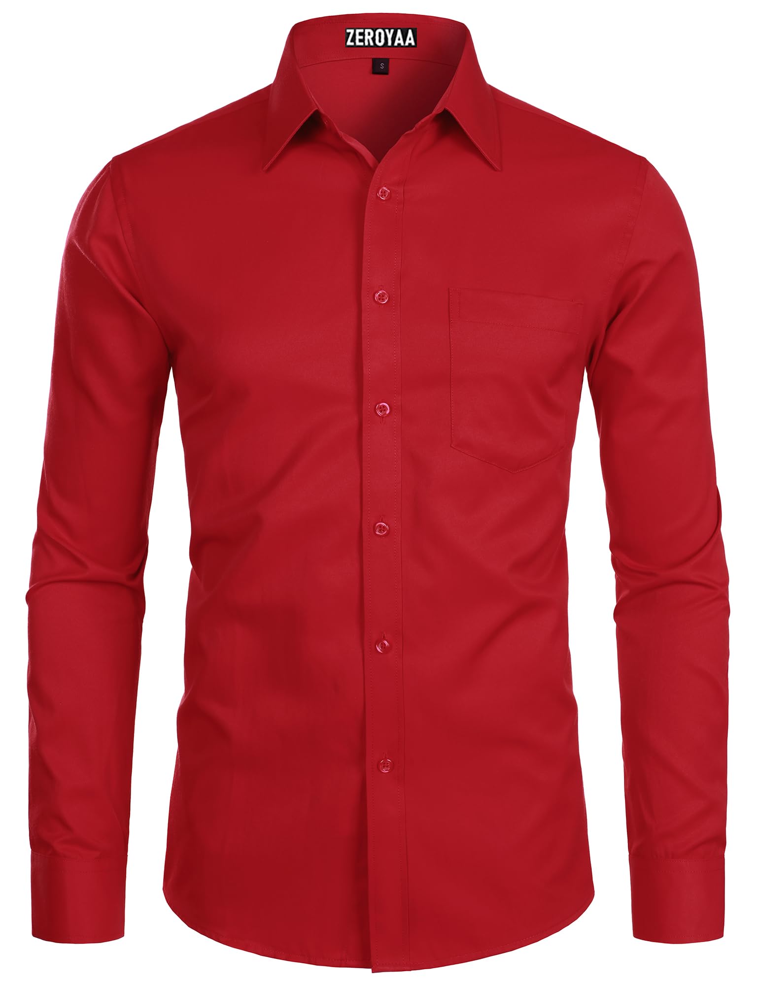 Photo 1 of ZEROYAA Men's Long Sleeve Dress Shirt Solid Slim Fit Casual Business Formal Button Up Shirts with Pocket Red S
