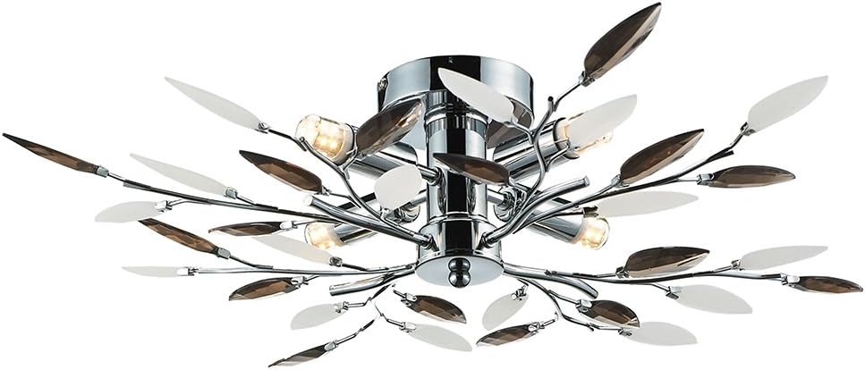 Modern Birch 4 Bulb Chrome Ceiling Light with Smoked Leaves by Happy Homewares