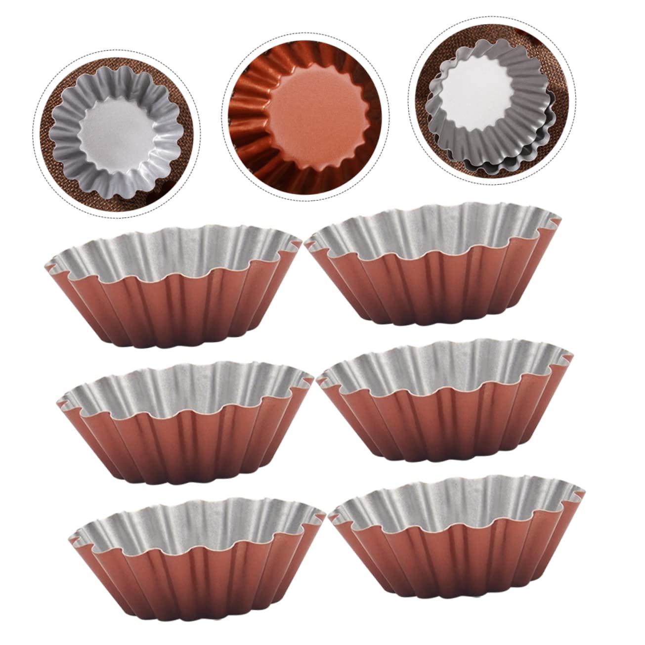 TOPBATHY 3 Juegos Molde Redondo Para Tarta De Huevo Taza Para Hornear Panecillos Domésticos Molde Casero De Gelatina Conveniente Molde De Budín Brown Acero De Alto Carbono 6 Piezas * 3