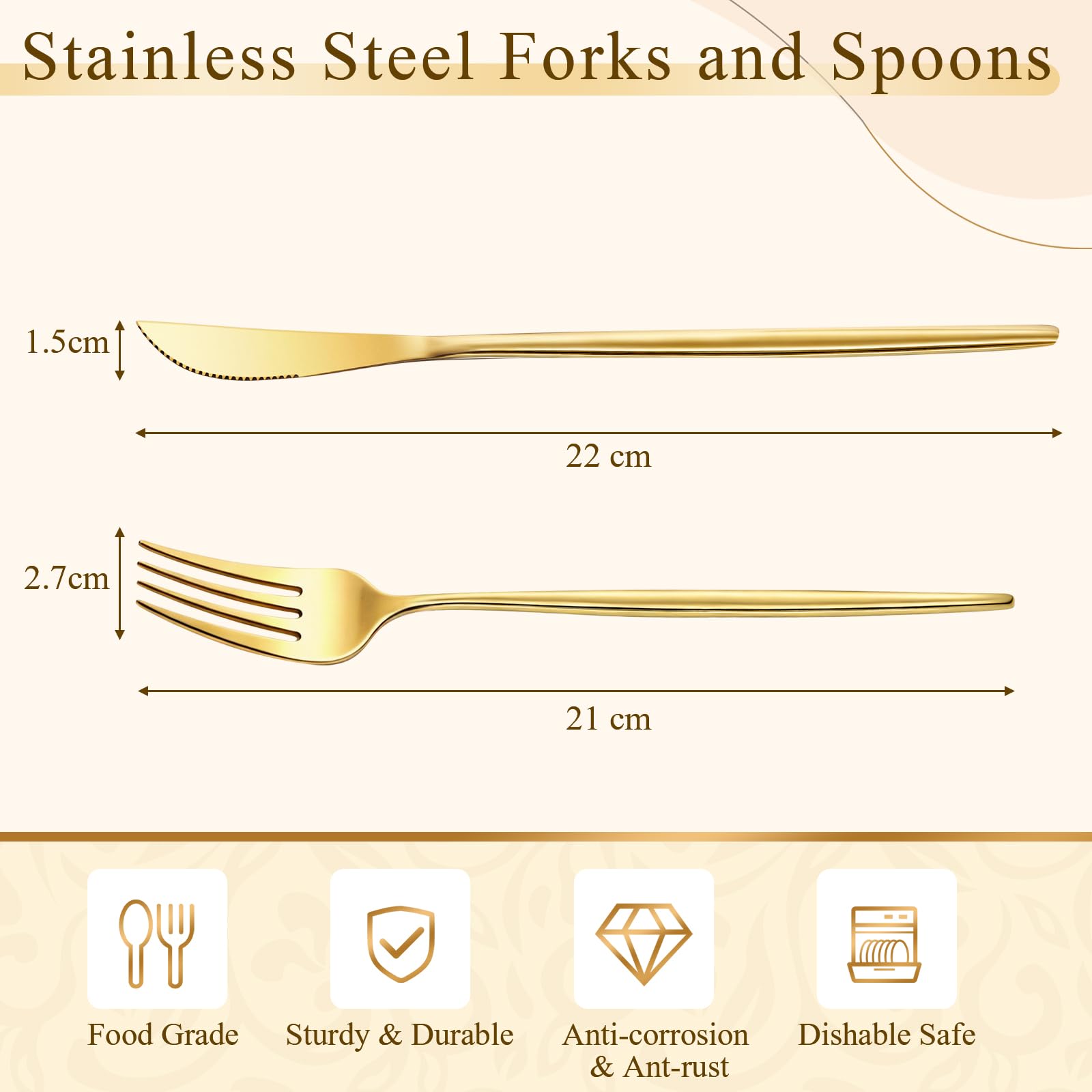 100-teiliges Goldenes Besteckset Aus Edelstahl, Bestehend Aus Gabeln Und Messern, Steakmessern, Gabeln Und Silberbesteck, Spülmaschinenfest, Ideal Für Hochzeiten, Partys Und Restaurants.
