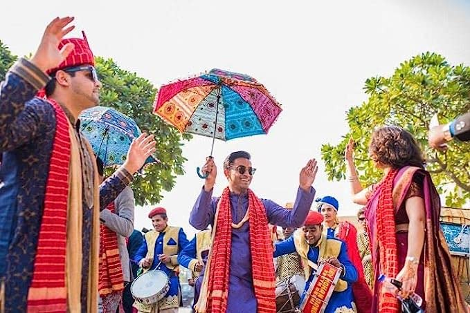 EXEMARTZ (Pack of 2) Traditional Rajasthani Embroidered Umbrellas – Handmade Ethnic Parasols for Wedding Decor, Navratri Garba, Festivals & Couple's Photo Backdrops 2