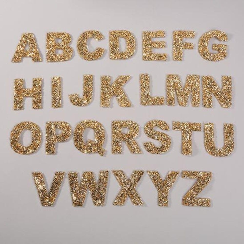 Rhinestone Alphabet Letter Iron-On Patch | Embroidered Clothing Badge for Clothes, Bags, Pants & Shoes - (Color: M/Size: Silver - 1 Piece)