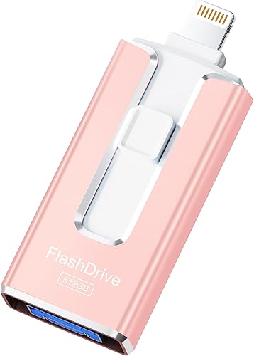 Unidad flash de 512 GB con certificación MFi para iPhone y iPad, memoria USB para almacenamiento de memoria externa, fácil de hacer copias de
