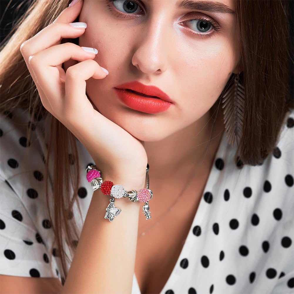 CHGCRAFT - Lote de 32 perlas de bola de 8 colores, color rosa de 0,8 pulgadas, cuentas de diamantes de imitación de resina, perlas de bola de goma para la fabricación de joyas de pulsera, collar,