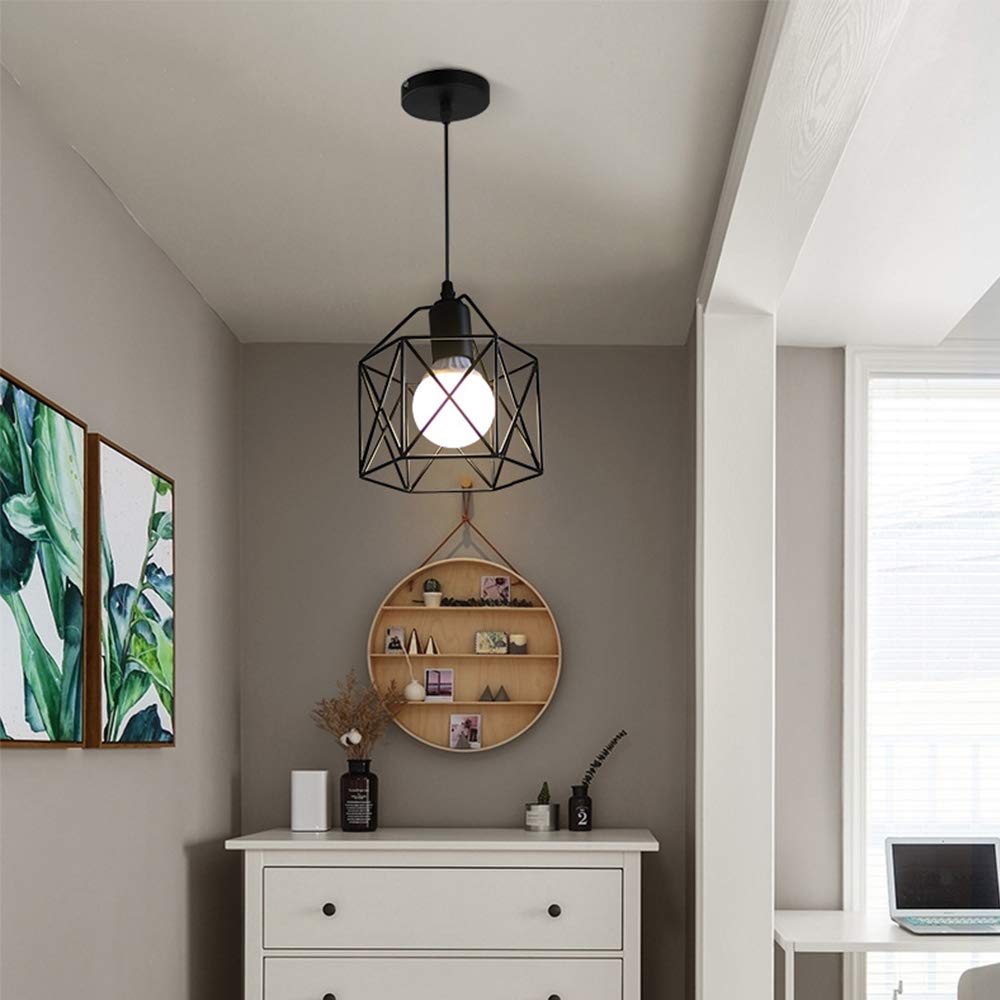 Mengjay Pendant Light Vintage Metal lampshade Retro E27 Hanging lamp with Geometric Triangle Design Industrial Ceiling Light Hanging lamp for Bedroom, Living Room, Restaurant (Style:E)