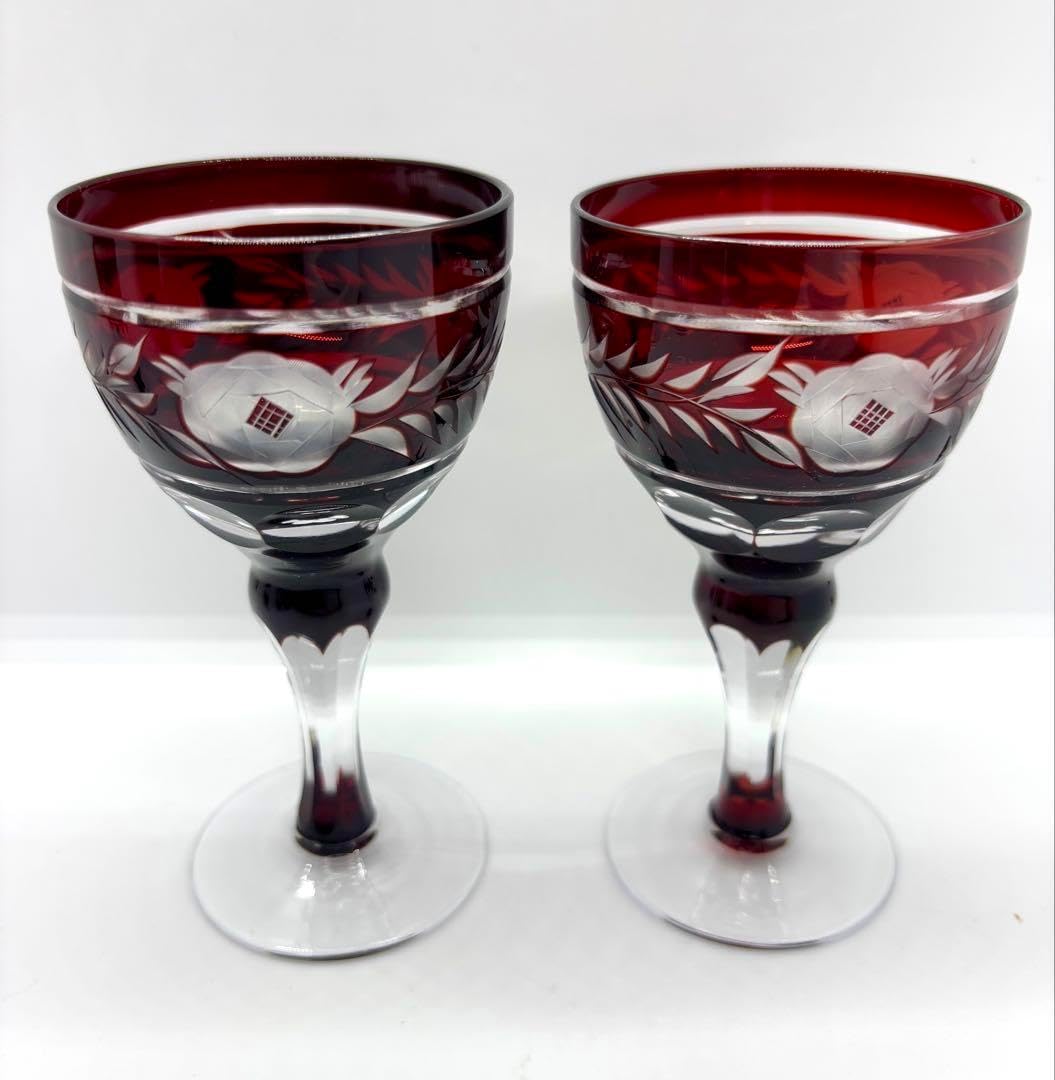 薩摩切子 グラス二脚セット 新島津薩摩切子 脚付盃 赤紫 島津 【