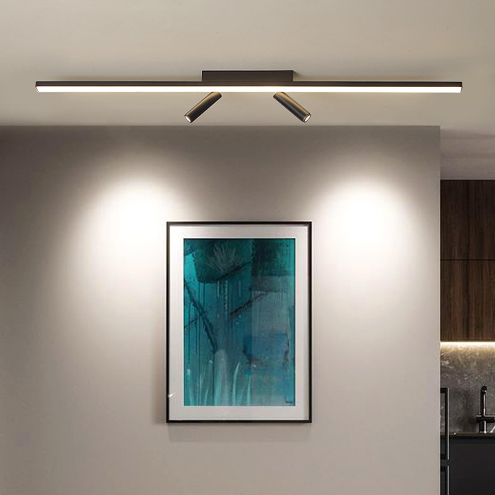 Plafoniera LED Soffitto con Faretti da Orientabili Lampada da Soffitto Ruotabile a 360° Plafoniera Lunga Lineare Disegno Decorative per Cucina Soggiorno Camera da Letto (Nero-Luce Calda,120cm)