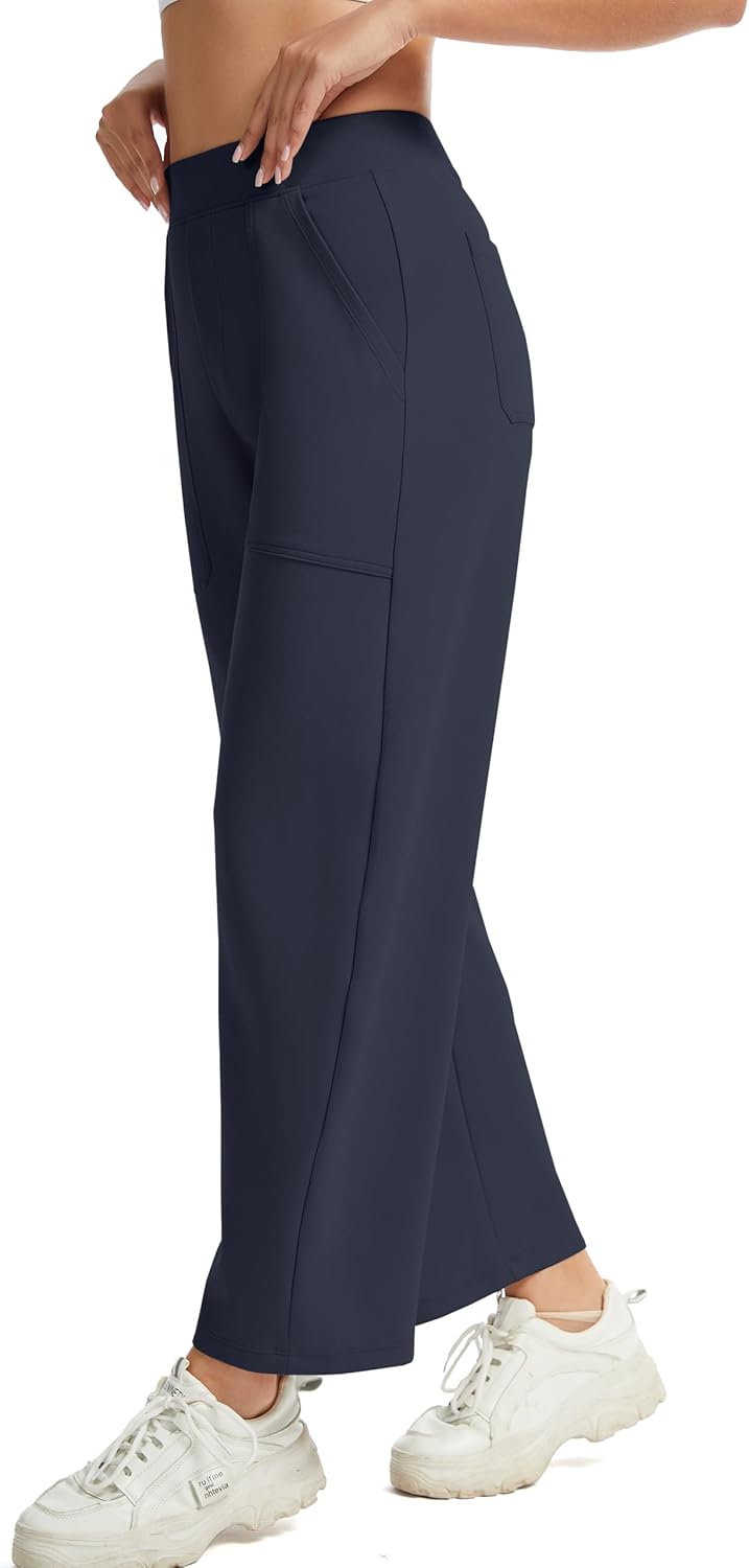 Womens Baggy Wide Leg Pants Barrel Leg Sweatpants Casual Elastic Waisted Stretch Travel Pants with Pockets