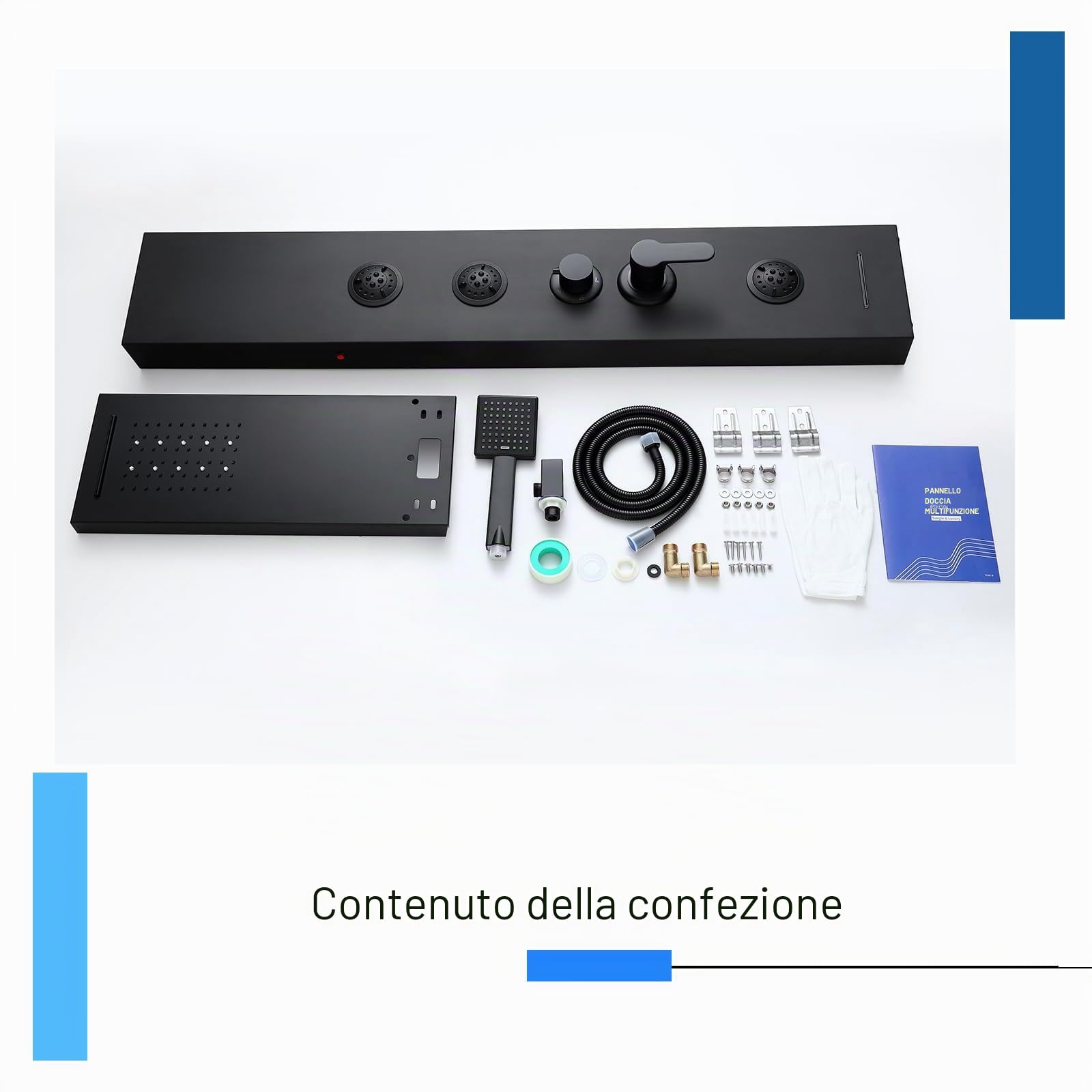 Pannello doccia a LED con miscelatore, 6 modalità doccia: pioggia e cascata, 2 modalità getto massaggio, combinato e beccuccio da bagno, colonna doccia in acciaio inossidabile nero opaco