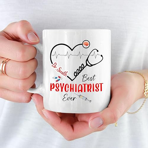 Miniatura 5 de Taza de café blanca personalizada con nombre de psiquiatra con el mejor psiquiatra de todos los tiempos, regalo para un amigo compañero de trabajo,