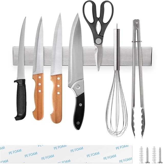 Ninonly Magnetic Knife Holder 30cm(12inch) Magnetic Knife Strip Self Adhesive Kitchen Utensil Organizer Knives Storage Magnetic Knife Rack Self Adhesive Secure & Easy Storage Kitchen Knives Rack