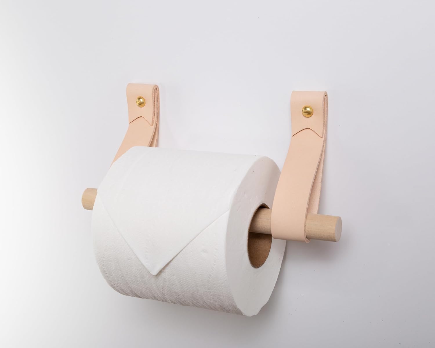 Keyaiira - Toilet Paper Holder Kit | Includes 2 Leather Straps, Dowel in Birch or Walnut Wood, Hardware & Installation Instructions