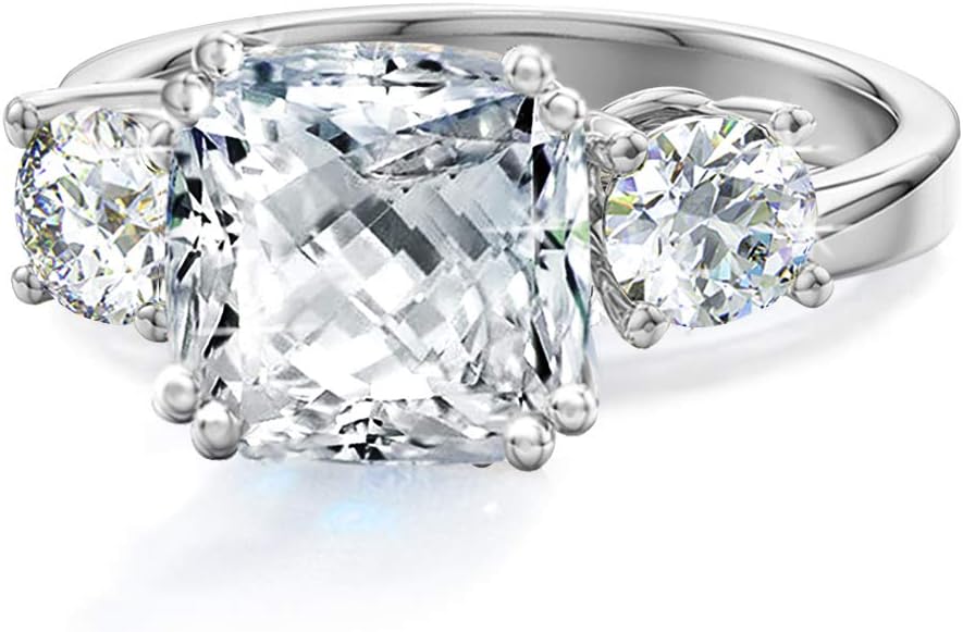 Samie Collection3 Stone Engagement Rings for Women Wedding Ring Sets with Cushion Cut CZ in Gold Plating, Size 5-10