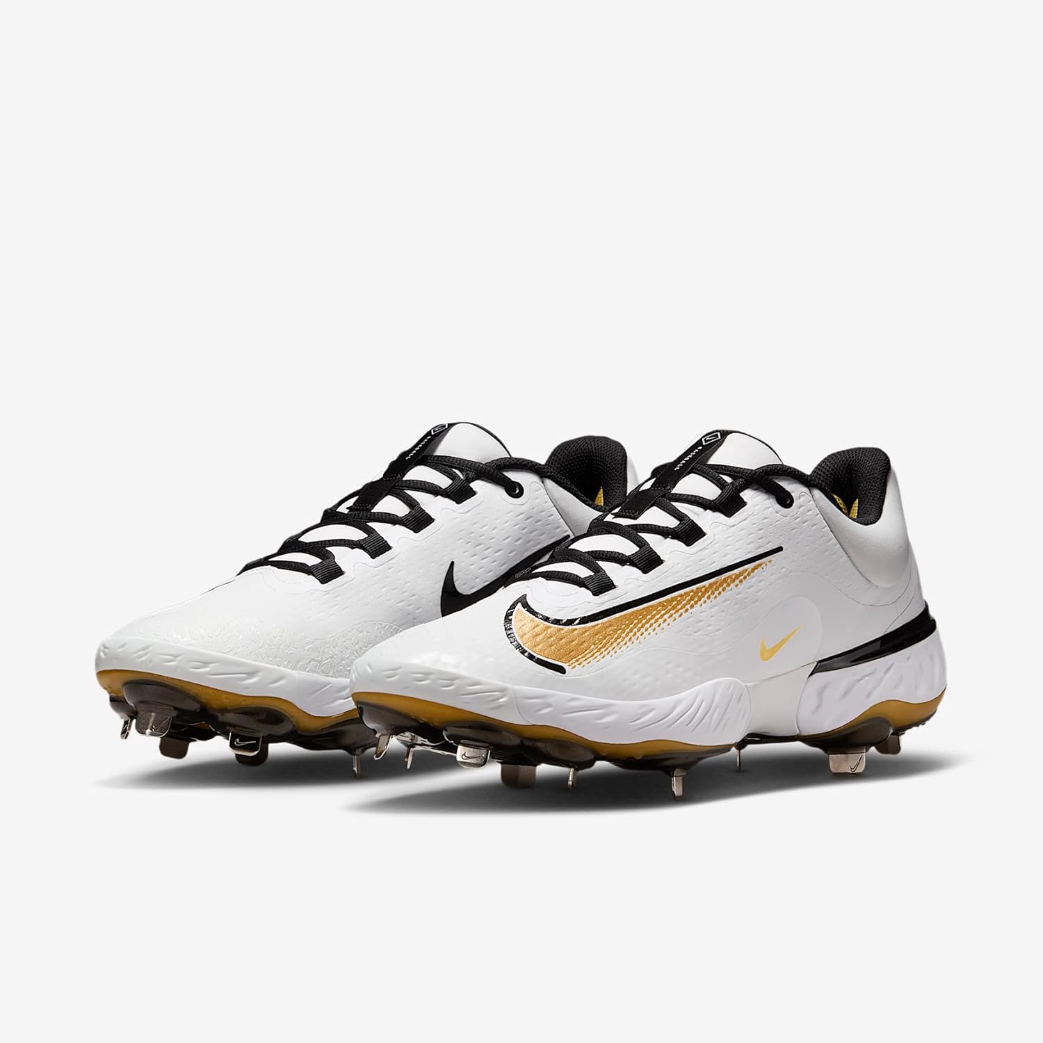 Nike Alpha Huarache Elite 4 Low Men's Baseball Cleats (White/Black/Metallic Gold) - Image 5