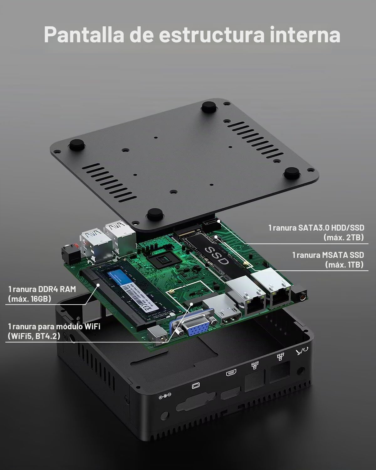BASOARO PC Industrial Mini PC sin Ventilador J5005, Fanless Computer, 8GB RAM 128GB SSD, Gigabit Ethernet, Doble Pantalla HD VGA, 2 RS232 COM, WiFi de Doble Banda, BT, Win 11 Pro