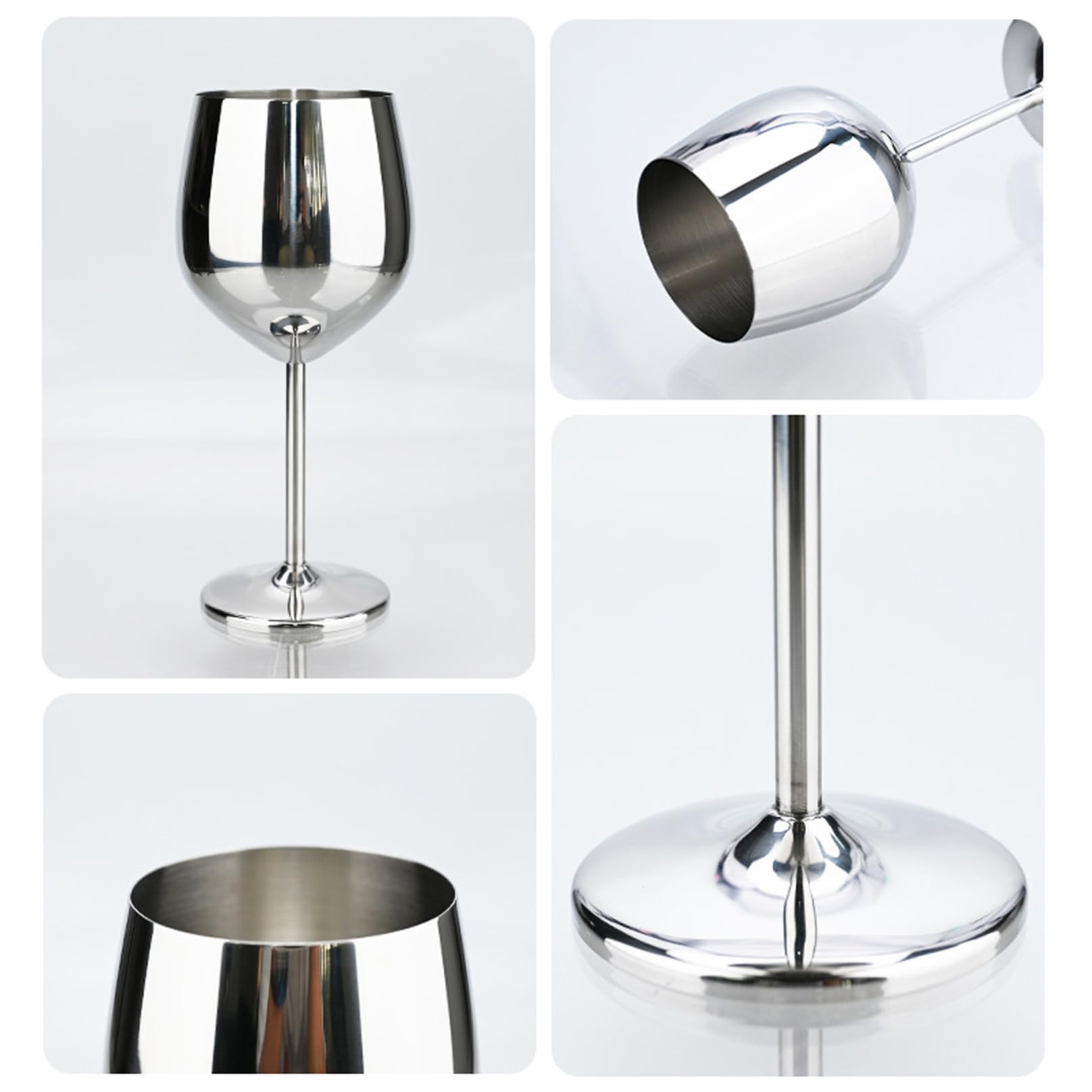 Weinglas aus Edelstahl, 4 Stück, 500 ml, ohne Stiel, Weinglas, U-förmig, Dickbauch, rostfrei, unzerbrechlich, elegant, modern, tragbar, Metallbecher mit Stielen für Zuhause, Reisen, Trinkbecher