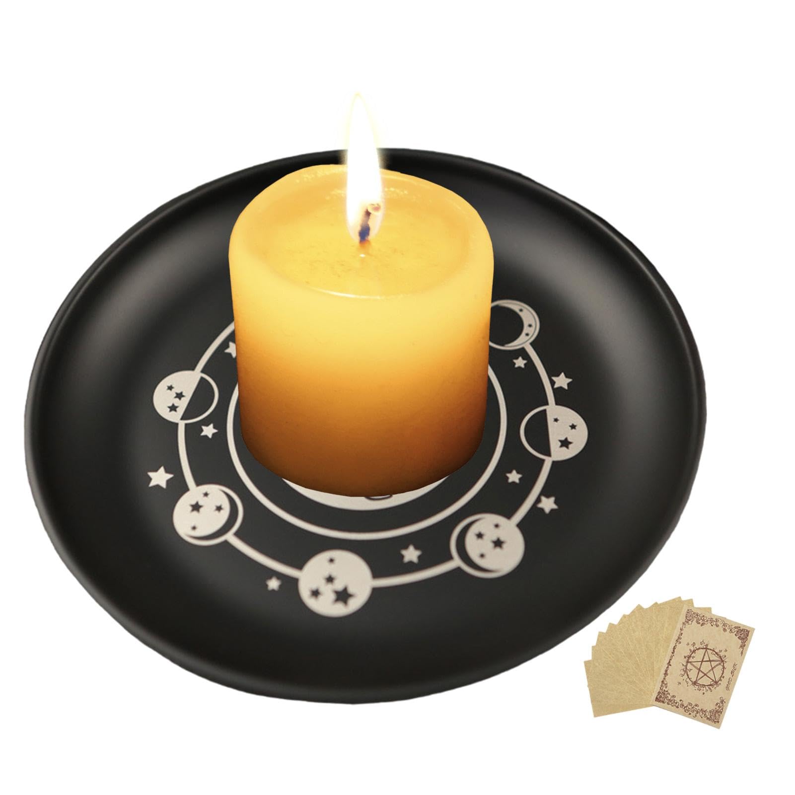 Ritual Meditation Plate Dish Flat Bowl Burning Candle Holder Stainless Divination Plate Black Candle Holder Tray Divination Tray Incense Burner Holder,Candle Dish