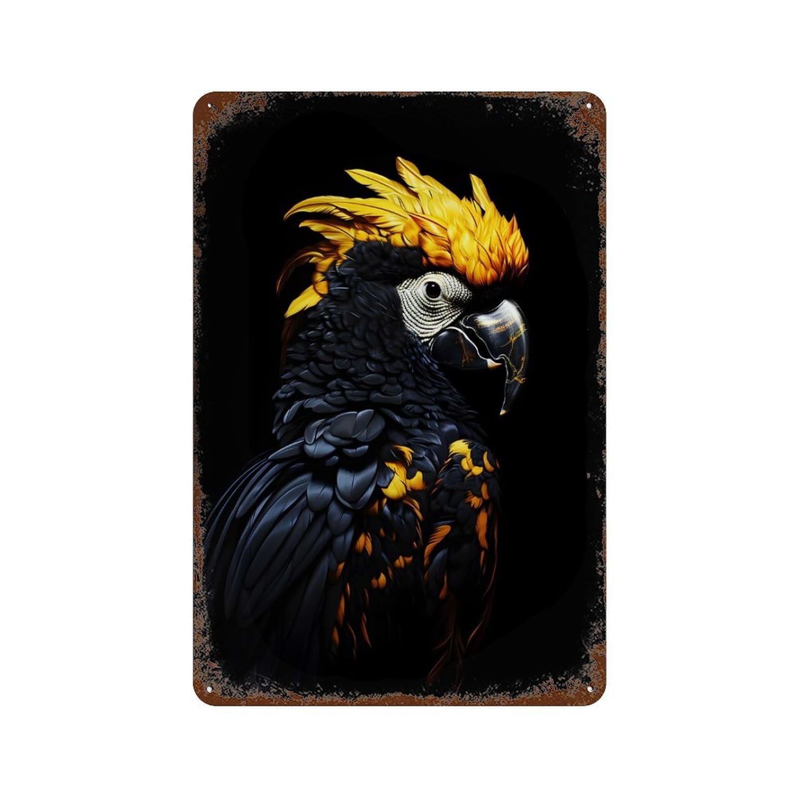 Black And Gold Parrot Rustic Tin Plaque 11.8"x7.9", for Pub, Kitchen And Man Cave Decor, Vintage Wall Decor