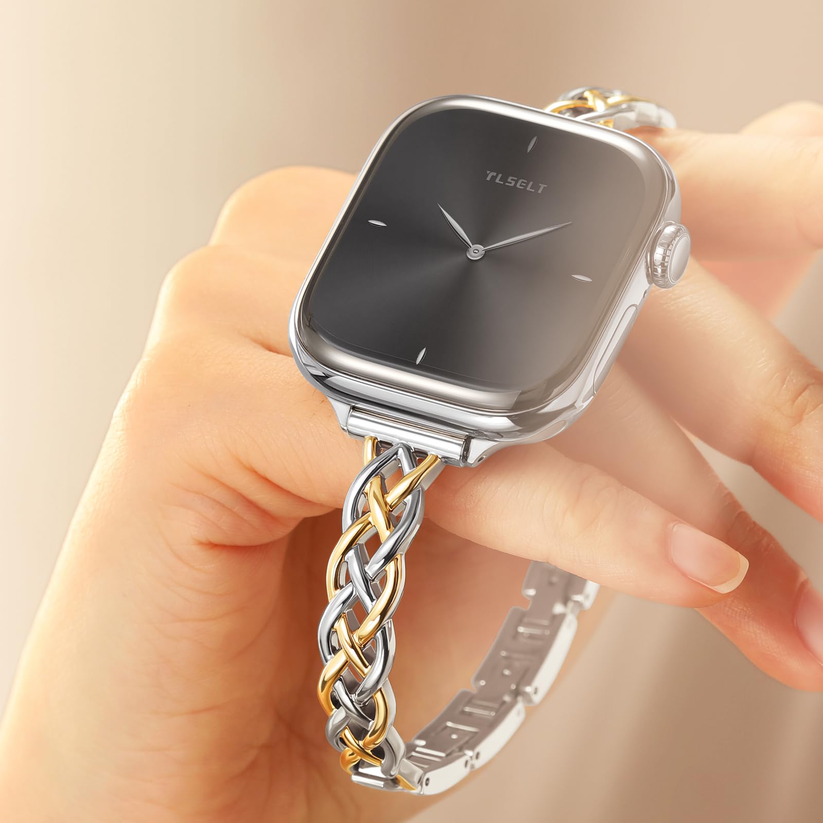 Silm Bracelet Compatible with Apple Watch Bands 38/40/41/42/44/45/46/49mm for Women, Celtic Thin Dressy Stainless Steel Metal Designer Fancy Strap for iWatch Series 11 10 9 8 7 6 5 4 3 SE Ultra — view 4